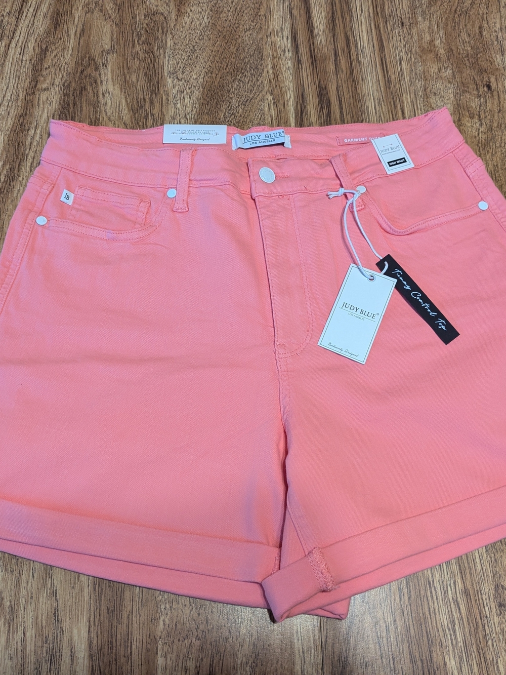 Judy Blue Coral Pink High-Rise Rolled Hem Denim Shorts